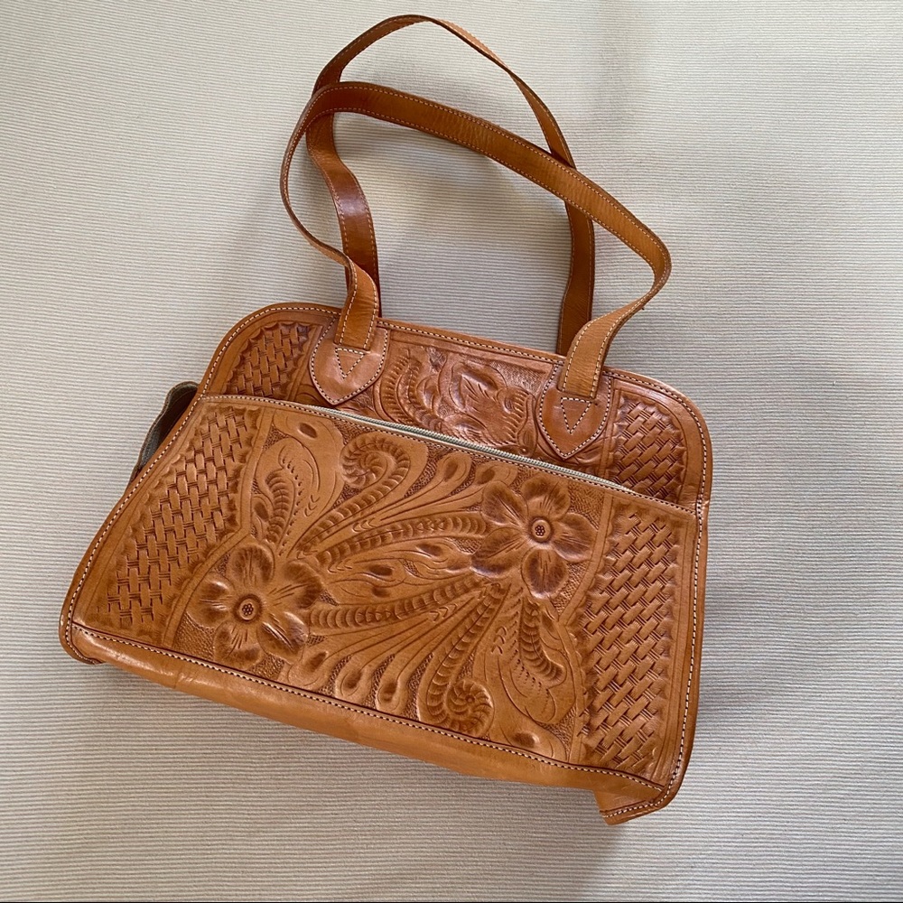 Vintage Leaders in Leather Tooled Leather Tote Bag